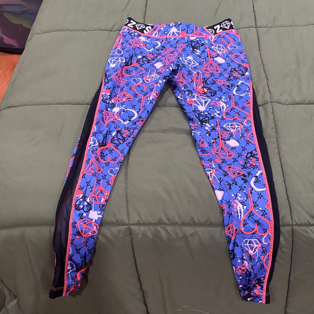 Zumba Fitness Blue and Pink Patterned Leggings